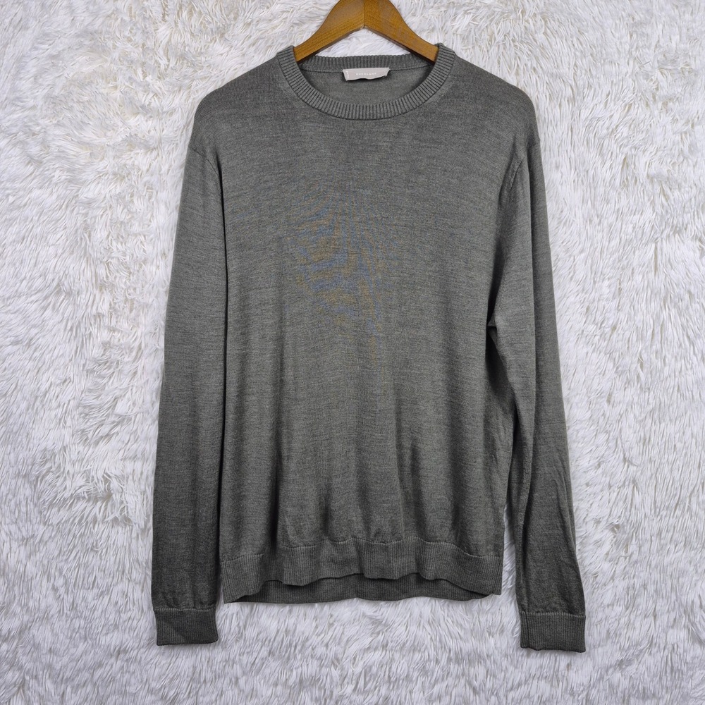 Everlane Mens Washable Merino Wool Crew Neck Sweater Olive Gray Size L Neutral
